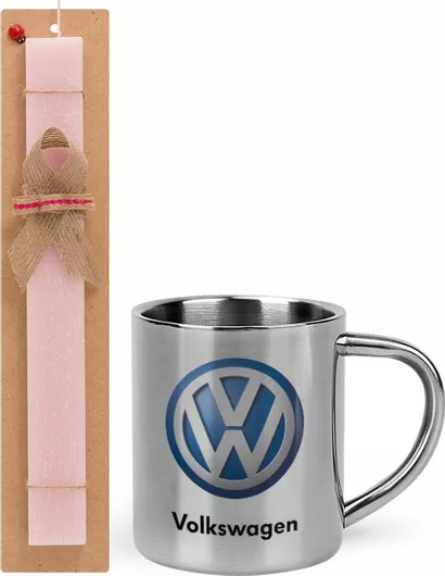 Πασχαλινή Λαμπάδα VW Volkswagen Σετ με Μεταλλική Κούπα 300ml Αρωματική Ροζ