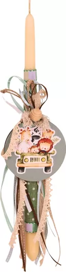 Πασχαλινή Λαμπάδα με Ξύλινο Διακοσμητικό Ζωάκια Ζούγκλας Μπεζ