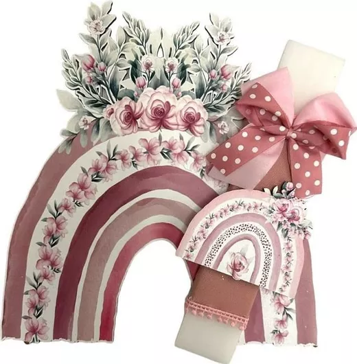 Πασχαλινή Λαμπάδα Feeling Wood Ουράνιο Τόξο Flower