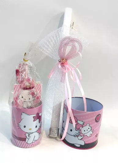 Πασχαλινή Λαμπάδα L400 Αρωματική Σετ Δώρου με Μολυβοθήκη Kitty Λευκό