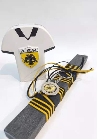 Πασχαλινή Λαμπάδα L910Α ΑΕΚ με Μπρελόκ Σετ με Κουμπαρά Φανέλα Μαύρο