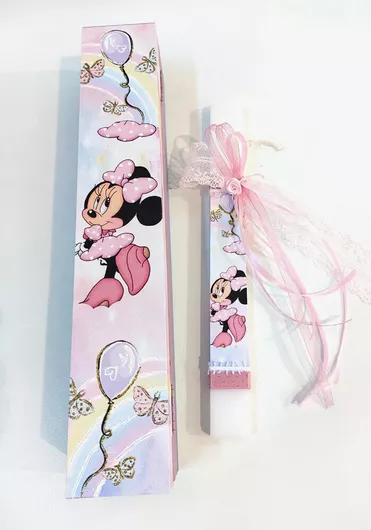 Πασχαλινή Λαμπάδα LH32 Minnie Mouse σε Ξύλινο Κουτί Λευκό