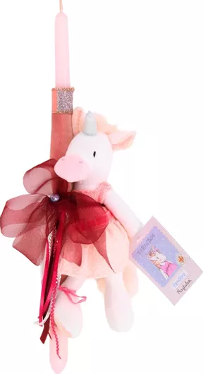 Πασχαλινή Λαμπάδα RT711-lam Κούκλα Πάνινη Pandora Μονόκερος Ragdoll Ragtales Λευκό