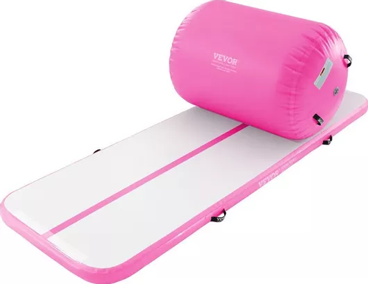 Στρώμα Ενόργανης Γυμναστικής Vevor ZHKKFQDFS10FPOJOFV2 με Κύλινδρο Αέρα & Αντλία Αέρος 300x101x10cm Ροζ