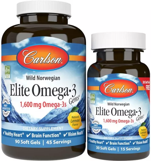 Carlson Labs Elite Omega-3 Gems 1600 Mg [90+30 Softgels] Λεμόνι