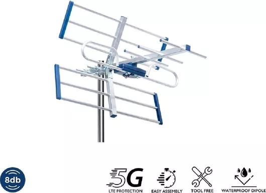 Εξωτερική Κεραία Τηλεόρασης Edision Yagi 8db 5G 21-48 Σύνδεση με Ομοαξονικό Καλώδιο Μαύρο