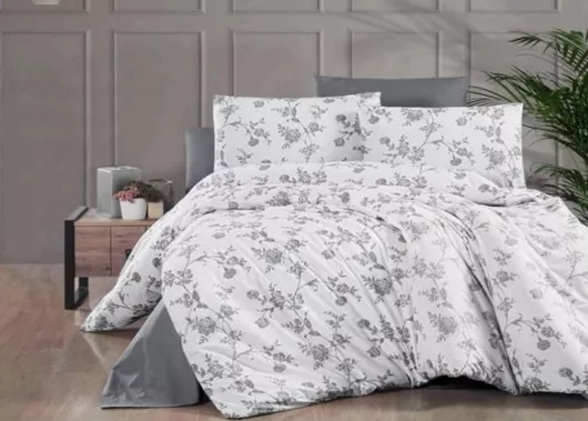 Σεντόνια MayHome Polycotton Ημίδιπλα 180x240cm Floral Σχέδιο Σετ 3τμχ Γκρι