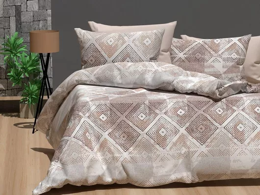 Σεντόνια MayHome Polycotton Ημίδιπλα με Λάστιχο 120x200x25cm Γεωμετρικό Σχέδιο Σετ 3τμχ Εκρού