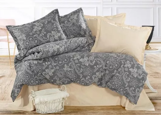Σεντόνια MayHome Βαμβακερά Ημίδιπλα με Λάστιχο 120x200x25cm Floral Σχέδιο Σετ 3τμχ Γκρι