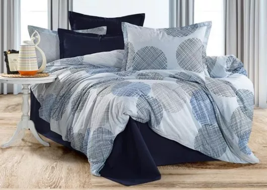 Σεντόνια MayHome Βαμβακερά Ημίδιπλα με Λάστιχο 120x200x25cm Γεωμετρικό Σχέδιο Σετ 3τμχ Μπλε