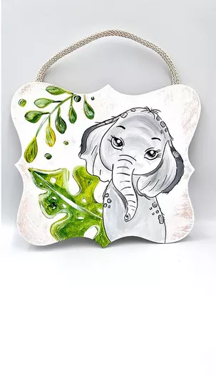 Πασχαλινή Λαμπάδα Riniotis Ξύλινη Ταμπέλα με Ζωγραφική Ελεφαντάκι