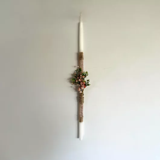 Πασχαλινή Λαμπάδα Χειροποίητη Ανοιξιατικη Λευκό