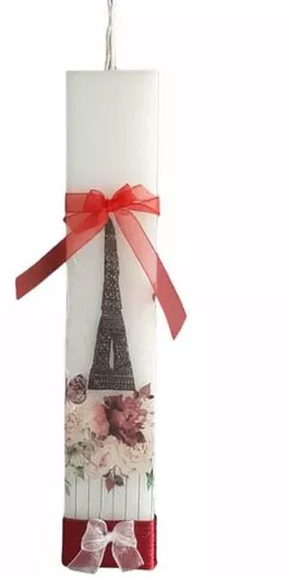 Πασχαλινή Λαμπάδα Χειροποίητη Πλακέ με Decoupage Paris
