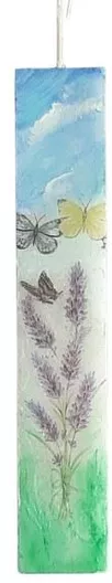 Πασχαλινή Λαμπάδα Χειροποίητη Πλακέ με Decoupage Λουλούδια Πεταλούδες Πράσινο/Μπλε