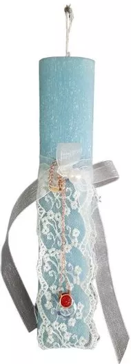 Πασχαλινή Λαμπάδα Χειροποίητη Οβάλ με Κολιέ Γαλάζιο/Ροζ Χρυσό