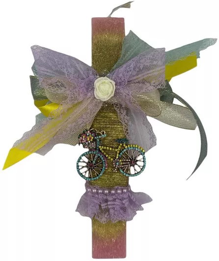 Πασχαλινή Λαμπάδα Papell Αρωματική Χειροποίητη Πλακέ Ποδήλατο με Στράς & Λουλούδια Μπρελόκ