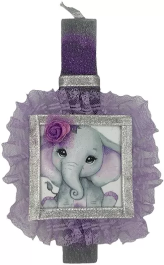 Πασχαλινή Λαμπάδα Papell Αρωματική Χειροποίητη Πλακέ Ελεφαντάκι Καδράκι με Λιλά Δαντέλα