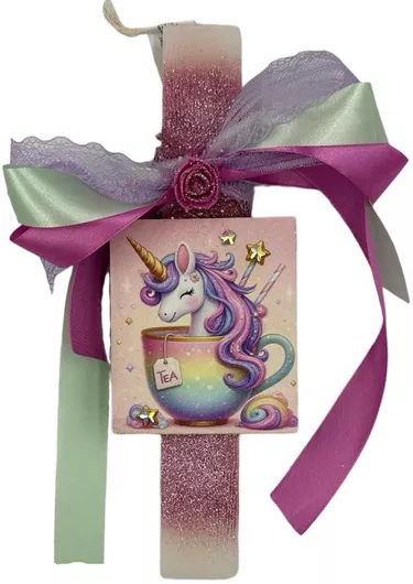 Πασχαλινή Λαμπάδα Papell Αρωματική Χειροποίητη Πλακέ Μονόκερος Καδράκι Tea Time