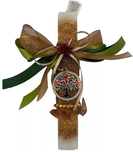 Πασχαλινή Λαμπάδα Papell Αρωματική Χειροποίητη Πλακέ Δέντρο Ζωής Μπρελόκ με Στρας