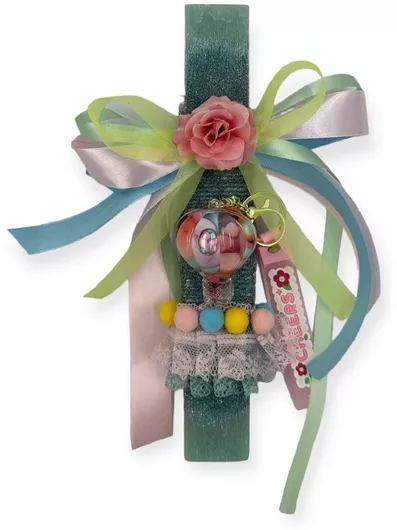 Πασχαλινή Λαμπάδα Αρωματική Χειροποίητη Πλακέ Αερόστατο Μπρελόκ με Πομ Πομ