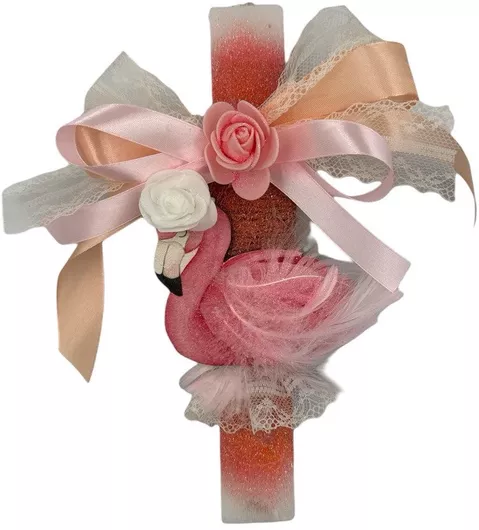 Πασχαλινή Λαμπάδα Papell Αρωματική Χειροποίητη Πλακέ Flamingo με Φτερά