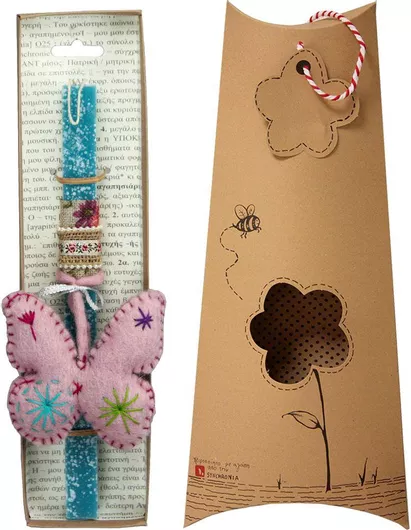 Πασχαλινή Λαμπάδα Synchronia LA20029B Πεταλούδα Κεντημένη Πετρόλ