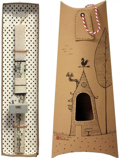 Πασχαλινή Λαμπάδα Synchronia LA20066A Σύνθεση Ξύλινη Σπιτάκι Εκρού