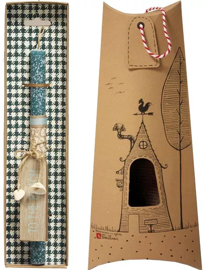 Πασχαλινή Λαμπάδα Synchronia LA20103C Επιγραφή Ξύλινη Πετρόλ