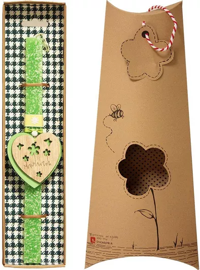 Πασχαλινή Λαμπάδα Synchronia LA20106C Ανοιξιάτικο Στολίδι Καρδιά Λαχανί