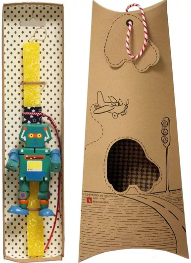 Πασχαλινή Λαμπάδα Synchronia LA20114C Ρομπότ Ξύλινο Κίτρινο