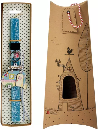 Πασχαλινή Λαμπάδα Synchronia LA21007C Μπρελόκ Τροχόσπιτο Love Βεραμάν