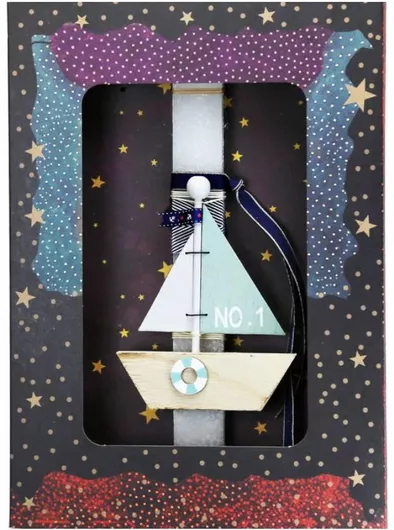 Πασχαλινή Λαμπάδα Synchronia LA23008A Καράβι Ξύλινο Λευκό