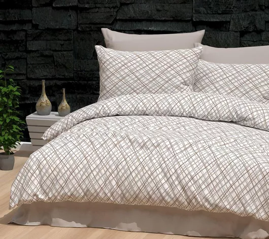 Σετ Μαξιλαροθήκες MayHome Polycotton με Φάσα 50x70cm Γεωμετρικό Σχέδιο Μπεζ
