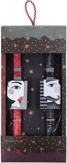 Πασχαλινή Λαμπάδα Synchronia για Ζευγάρι Μαγνητάκια Ντάμα Ρήγας Αστέρια Κόκκινο/Μαύρο