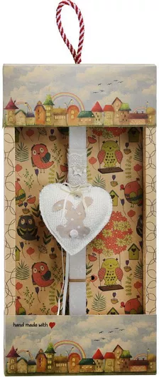 Πασχαλινή Λαμπάδα Synchronia Καρδιά με Κουνελάκι Κρεμ