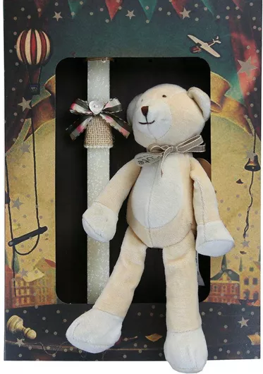 Πασχαλινή Λαμπάδα Synchronia με Λούτρινο Αρκουδάκι Οργανικό Βαμβάκι Κρεμ