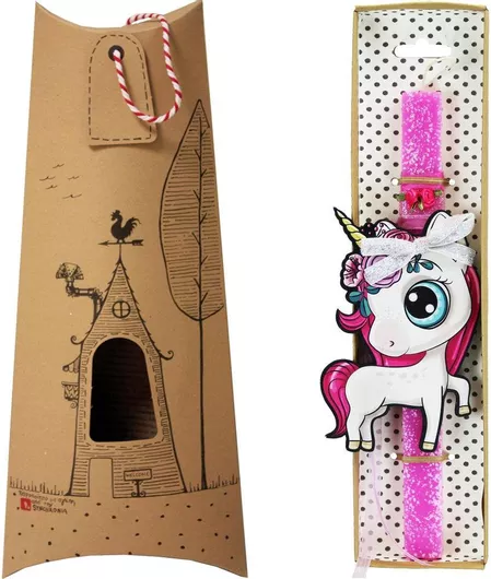 Πασχαλινή Λαμπάδα Synchronia Μονόκερος Flowers Ροζ