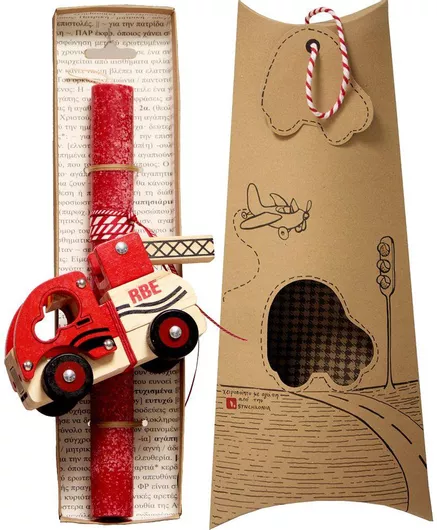 Πασχαλινή Λαμπάδα Synchronia Όχημα 3D Ξύλινο Γερανός Κόκκινο