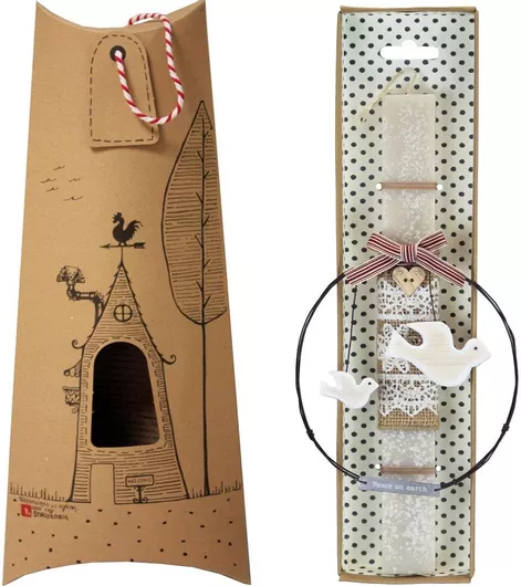 Πασχαλινή Λαμπάδα Synchronia Στεφάνι Μεγάλο Περιστέρια Κρεμ