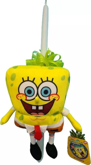 Πασχαλινή Λαμπάδα με Λούτρινο Μπομπ Σφουγγαράκης 22cm Λευκό