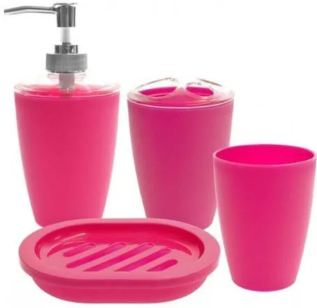 Σετ Αξεσουάρ Μπάνιου TnS Πλαστικό 4τμχ Φούξια