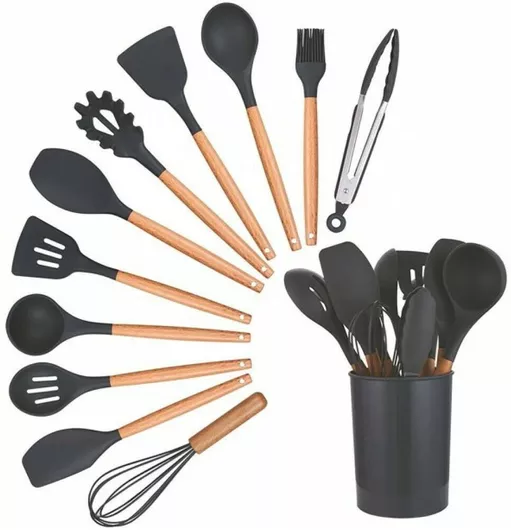 Σετ Εργαλείων Μαγειρικής από Σιλικόνη 12τμχ Μαύρο