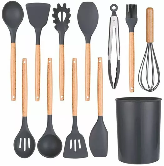 Σετ Εργαλείων Μαγειρικής από Σιλικόνη 12τμχ Μαύρο
