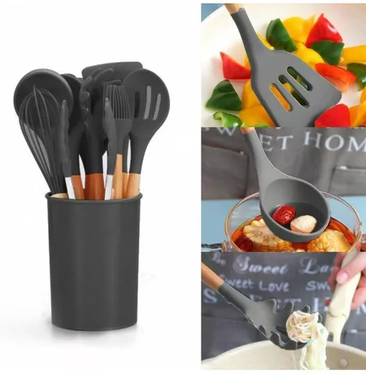 Σετ Εργαλείων Μαγειρικής από Σιλικόνη 12τμχ Μαύρο