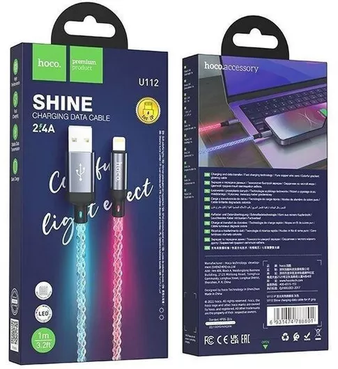 Καλώδιο Lightning Hoco U112 LED σε USB-A 1m Πολύχρωμο