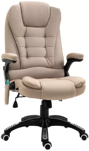 Καρέκλα Διευθυντική Μασάζ με Ανάκλιση και Ρυθμιζόμενα Μπράτσα Μπεζ Vinsetto