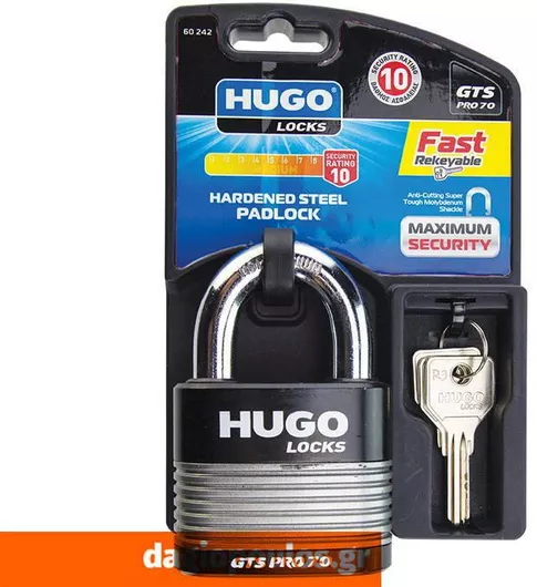 Λουκέτο Hugo Locks Gts Pro 70 Ατσάλινο Πέταλο με Κλειδί 70mm