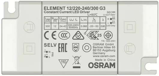 Τροφοδοτικό LED Osram για modules D50 7.2-12.6W AC198-264 DC300mA VK/ELEMENT 12/220-240/300 G3 78000-755019