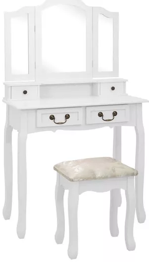 Τουαλέτα Κρεβατοκάμαρας vidaXL με Καθρέπτη Vintage MDF/Μασίφ Ξύλο 80x69cm Λευκό