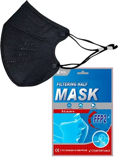 Rusbek Μάσκα Προστασίας FFP2 NR 5-Layers σε Μαύρο χρώμα 20x2τμχ